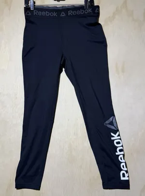 Reebok Women’s Medium Black Compression Leggings Logo Workout Training Pants thumbnail 1