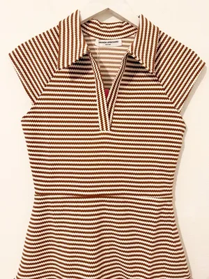 NWT AMANDA UPRICHARD POLLYANNE DRESS BROWN CREAM Mini Striped Size Small S thumbnail 3