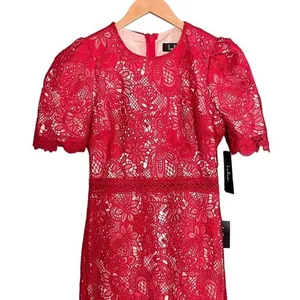 NWT Lulus Amore Dress Size XS Red Crochet Lace Midi Wedding Guest Cocktail Date thumbnail 6