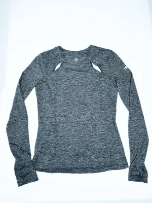 Alo Yoga Alloy Heather Mantra Long Sleeve Top Small Cutout Thumbholes Activewear thumbnail 2