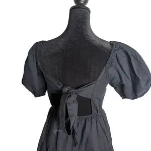 Chelsea & Violet Black Linen Blend Tiered Dress XS Open Back Puff Sleeve Mini thumbnail 5