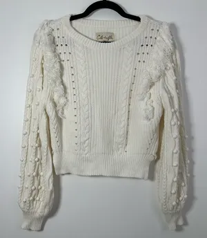 Anthropologie Revolve Cleobella White Knit Sweater Size XS Cottagecore thumbnail 1