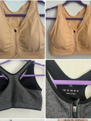 Front-Zip High Support Sports Bra - Nude/Gray thumbnail 2