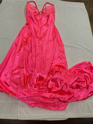 CINDERELLA DIVINE Satin V-Neck Spaghetti Strap Maxi Dress in Hot Pink thumbnail 8