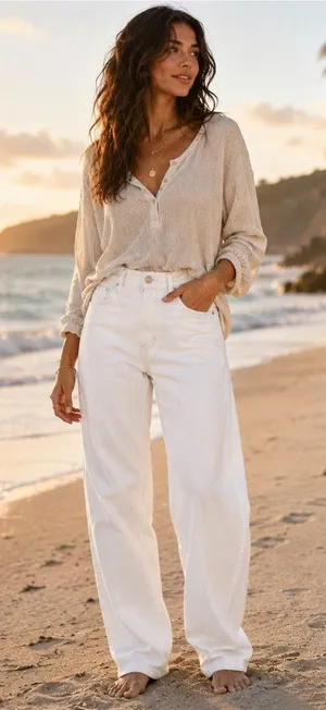 Hollister Women's Straight Leg Mom Jeans - Cream White thumbnail 1
