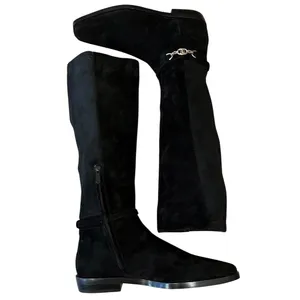 Sam Edelman Black Suede Knee High Boots Gold Chain Link Size 6M NEW thumbnail 3