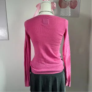 Abercrombie & Fitch Vtg Y2K‎ Pink Green Moose Logo V Knit Sweater Womens Small thumbnail 4