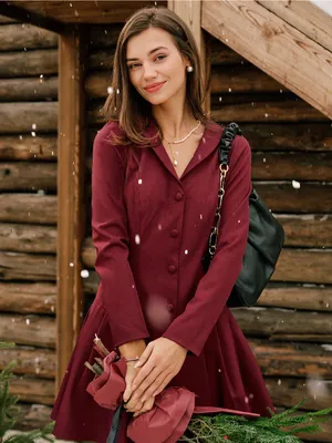 Rihoas Burgundy Button-Front Fit & Flare mini Dress thumbnail 4