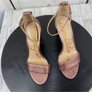 Sam Edelman Yaro Metallic Block Heel Ankle Strap Sandals Copper Pink 7‎ thumbnail 7
