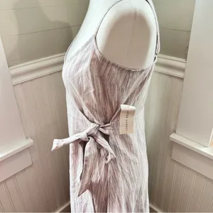 AFTER MARKET‎ Striped Wrap Midi Dress Beige Tan Spaghetti Strap Tie Waist thumbnail 4