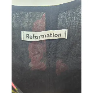 Reformation Midi Dress Womens 6 Floral Black Pink Scarf Neck Viscose EUC thumbnail 2