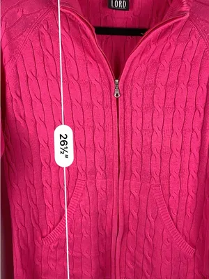 Kate Lord Womens Sweater L Pink Cable Knit Full Zip Golf Cardigan Pockets thumbnail 12