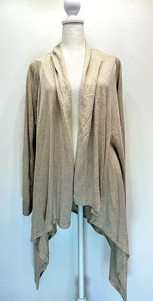 Beige Metallic Open Front Asymmetric Hem Cardigan Wrap Topper Chico’s 1/M thumbnail 1