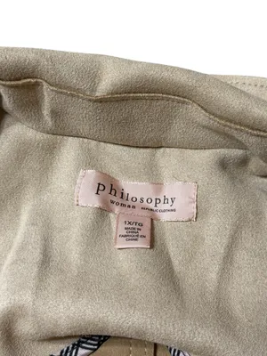 Philosophy Republic Faux Suede Moto Jacket XL Cream Tan Open Front Zip Pockets thumbnail 4