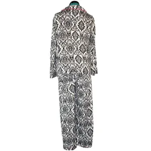 Soma Pajama Set Black White Damask Print Red Trim Women’s Medium Cozy Sleepwear thumbnail 3