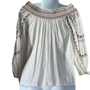 Vintage America Blues Women Top S Ivory‎ 3/4 Sleeve Embroidered Boho Festival thumbnail 3
