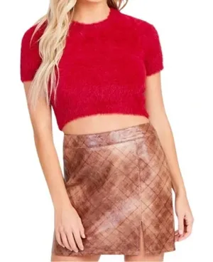Altar’d State Winnie‎ Plaid Faux Leather Minnie Skirt Brown Large thumbnail 1