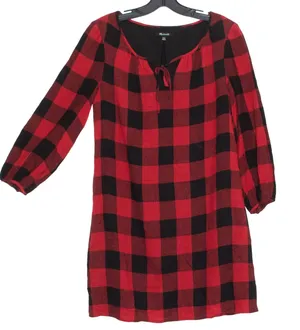Madewell Womens Dress Wool Blend Buffalo Plaid Long Sleeve Red Black Size XXS FG thumbnail 1