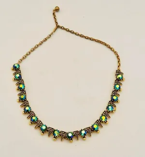 Vintage Blue/Green Borealis Crystal Rhinestone Dainty Necklace thumbnail 1