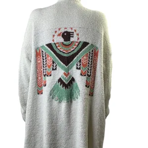 Blakeley Womens Cream Popcorn Knit Thunderbird Graphic Longline Cardigan‎ PS thumbnail 9