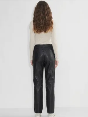 Aritzia Wilfred Lucy Wide straight leg Faux Leather Utility Pants Black Size 8 M thumbnail 3