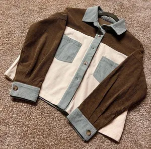Colorblock corduroy jacket with functioning buttons. Tan Size M thumbnail 1