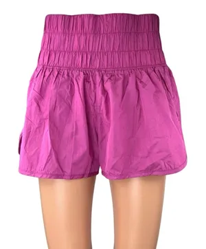 Free People FP Movement The Way Home Pink High Waist Smocked Athletic Shorts M thumbnail 1