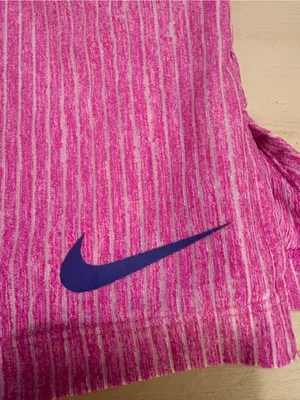 Nike Girls' Pink Striped Athletic Tank with Navy Swoosh thumbnail 3