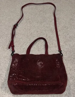 Sorial Burgundy Leather Textured Crossbody Tote Bag thumbnail 1