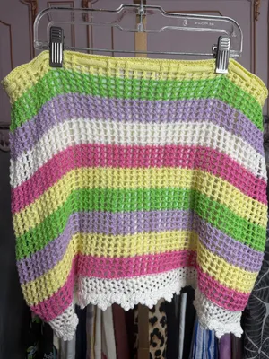 Blue Blush Crochet Knit Stripe Skirt Set | Pastel Rainbow Two-Piece Cover Up Set thumbnail 6
