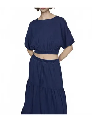 Mango Long Cotton Flared Skirt Night Blue NWT Large thumbnail 5