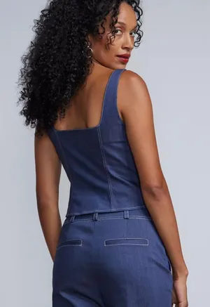 NWT New York & Company Sleeveless Buttoned Denim Top thumbnail 3