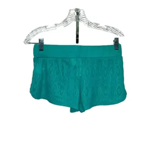 NWT crochet beach shorts lightweight‎ see through teal swim cover up medium thumbnail 2