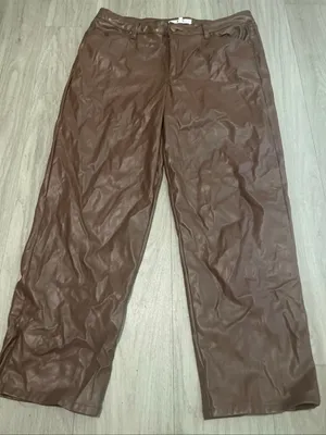Women's Brown Faux PLeather Flare Pants thumbnail 1