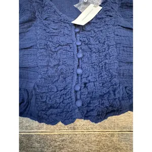 Pilcro Anthropologie Celandine Smocked Crop Top Blue‎ Size Medium Peasant Boho thumbnail 6