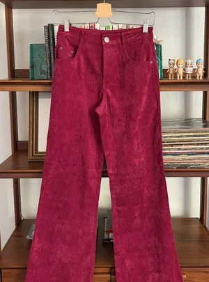 Free People Burgundy Corduroy Wide-Leg Pants thumbnail 1