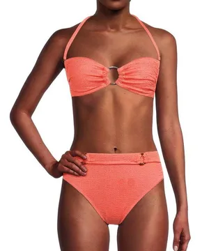 Time & Tru Bandeau High Waist Textured Bikini Set thumbnail 3