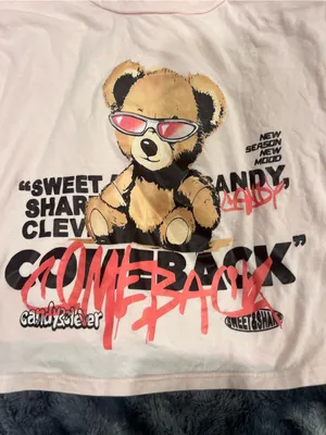 Bershka Pink Graphic Teddy Crop Top with Red Accents thumbnail 1