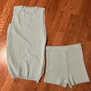 Baby Blue Knit Sleeveless Top and Shorts Set thumbnail 1