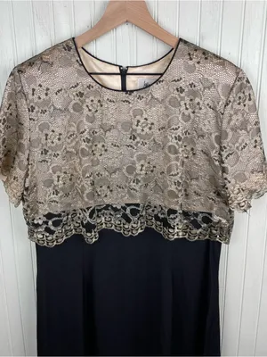 Vintage 80s Jeffrey and Dara Cocktail Evening Dress Size 14 Lace Overlay Gown thumbnail 9