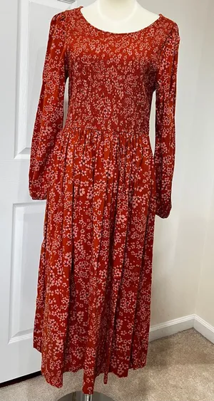 Susina Floral Smocked Bodice & Tiered Midi Dress Orange Burnt Orange Size Large thumbnail 1