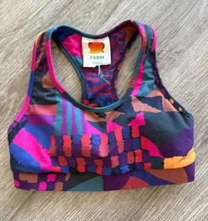 Farm Rio Abstract Patches racerback sports bra geometric print multicolor XS thumbnail 1