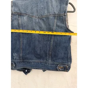 Forever 21 Premium Denim Vest Medium Wash Floral Lining‎ Distressed Blue Small thumbnail 9
