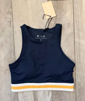 NWT WILO the Label Athletic Preppy Navy Marigold Contour High Neck Bra -small thumbnail 1