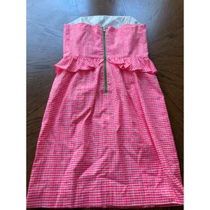 Lilly Pulitzer Pink Gingham Strapless Peplum‎ Mini Dress Size 0 Cotton Preppy thumbnail 6