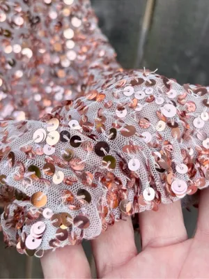 EUC Free People Dance All Night Sequined V Neck Puff SIv. Dress Rose Gold Small thumbnail 5