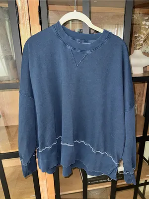 American Eagle Seriously Lived-In Oversized Crewneck Sweatshirt Navy ribbed thumbnail 1