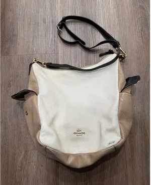 Coach Elle Hobo Colorblock Leather Shoulder Bag Chalk‎ Taupe Black 3154 thumbnail 1