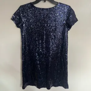 Lulus Navy Blue Sequin Shift Dress Womens XS V-Neck Short‎ Sleeve Mini Cocktail thumbnail 8