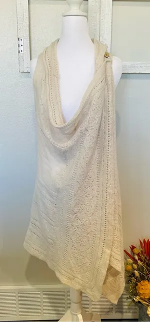 Anthropologie Angel of the North Lua Sweater Duster Vest - Cream Pointelle Knit thumbnail 1
